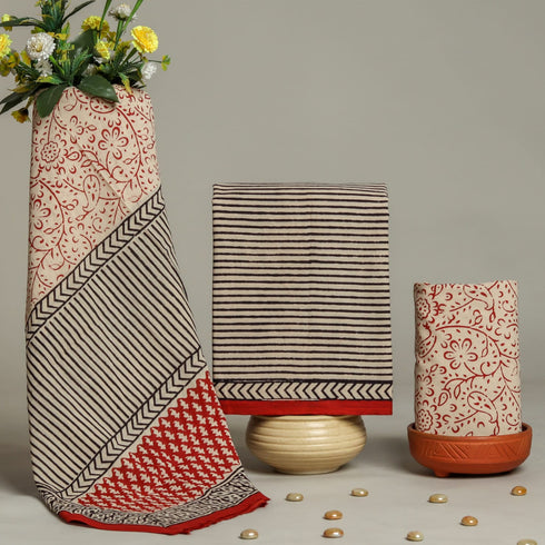 Stripes Print Cotton Suit Set with Mulmul Dupatta (PRMUL112)